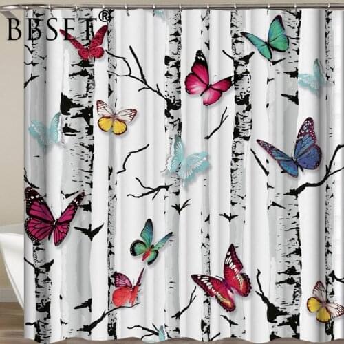 Butterfly Shower Curtain Colorful Butterfly Perching on Tree Pattern Waterproof Multi-size Douchegordijn Bathroom Decor