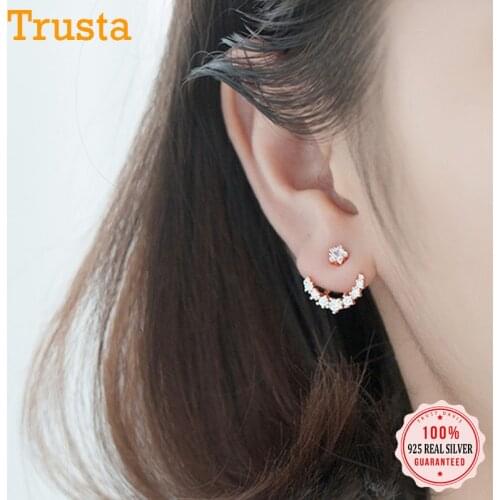 Trustdavis Real 925 Sterling Silver Fashion Charm Moon Star Dazzling CZ Stud Earring For Women Wedding Party S925 Jewelry DA1646