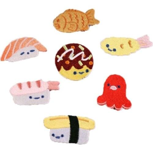 1PCS New Arrival Doughnut Sushi Small Octopus Embroidery Fruits Peach Patches for Clothing Iron Kids Clothes Appliques Badge