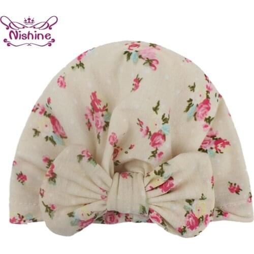 1 PCS Vintage Flowers Pattern Bowknot Baby Girls Hat Fashion Print Bows Infant Beanie Caps Clothing Decoration Photography Props