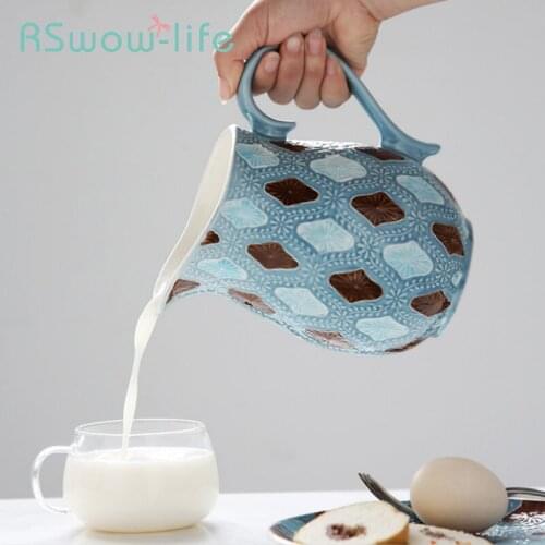 1200ml Large Embossed Teapot Creative Cold Kettle Hand-painted Ceramic Features Big Milk Pot Coffee Pot