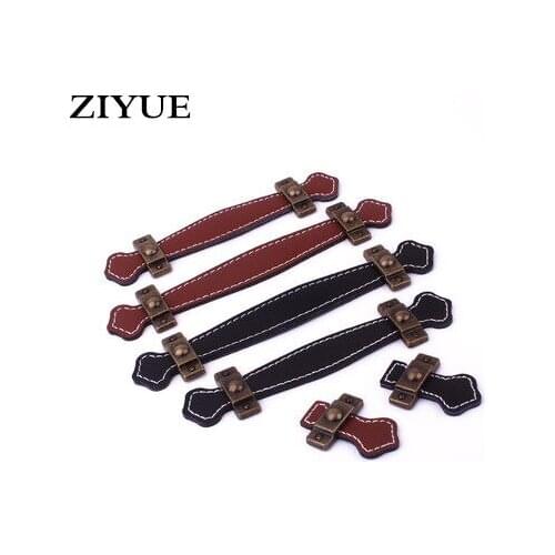2PCS/LOT Vintage Leather Zinc Alloy Cabinet Knobs and Handles Brown Black Kitchen Cupboard Drawer Pull Handle
