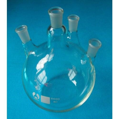 5000ml,24/40,4-neck,Flat Bottom Glass Flask,5L,Four Necks,Heavy Wall Vessel