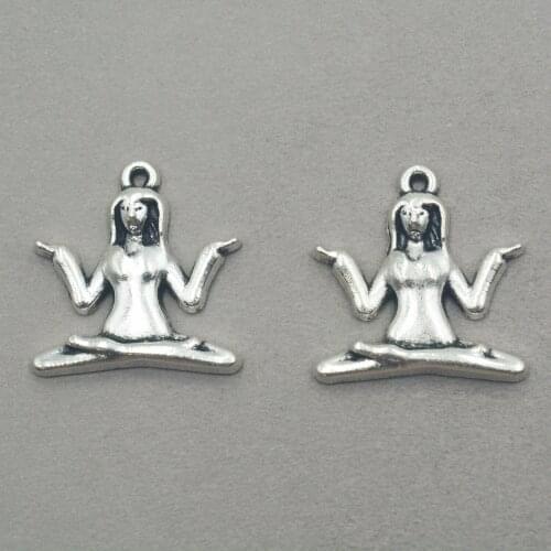 8pcs Yoga Charm Pendant Mediation OM Charm Antique Silver Tone 23x24mm