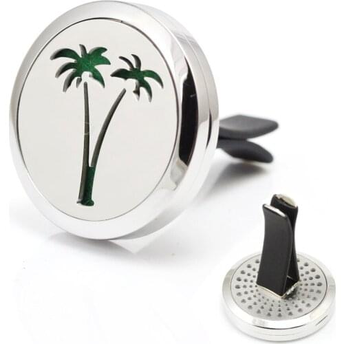 30mm Stainless Steel coconut palm trees Design Car Aroma Diffuser Essential Oil Car Diffuser Vent Clip