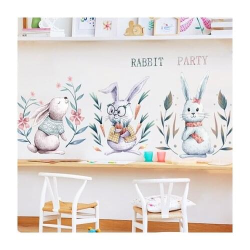 Big Lovely Rabbit Wall Sticker Living Room Decor Kids Room Decoration Baby Bedroom Wall Decals Cartoon Poster Animal Mural