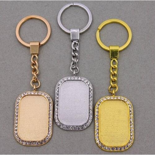 2pcsKeychain With Pendant Bezel Blank Fit 23*38mm Cameo Glass Cabochon Base Setting DIY Keychain Key ring Supplies For Jewelry