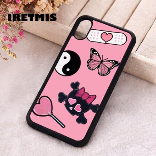 Iretmis 5 5S SE 2020 Phone Cover Case for iPhone 6 6S 7 8 Plus X Xs XR 11 12 Mini Pro Max Rubber Silicone Pink patch