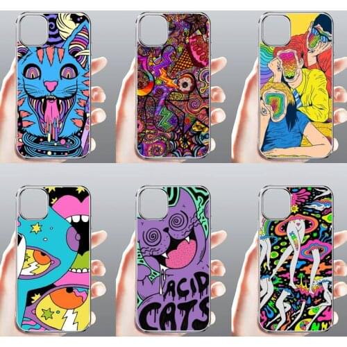 Colourful Psychedelic Trippy Art cat Phone Case Transparent for iPhone Samsung A S 11 12 6 7 8 9 30 Pro X Max XR Plus lite