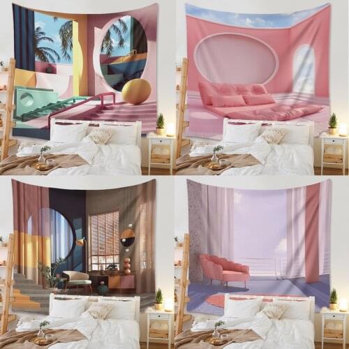 Home Decorative Tapestry Wall Hanging Bohemian Carpet Landscape Kawaii Room Decor Pink Tapiz Hippie Boho for Living Bedroom Dorm