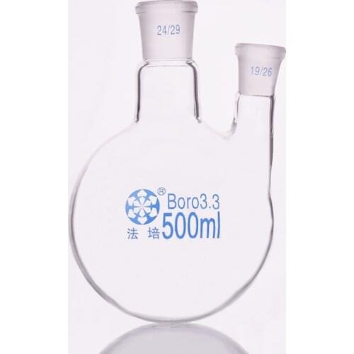 Two-necked flask straight shape,with two necks standard grinding mouth,Capacity 500ml,Middle joint 24/29 and lateral joint 19/26
