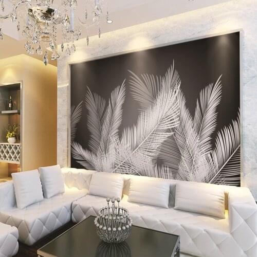 Custom Mural Wallpaper Black And White Creative Palm Leaf Living Room TV Background Wall Painting