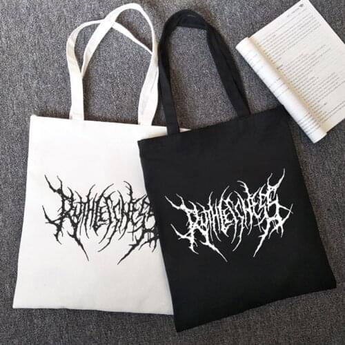 Gothic women canvas bag cartoon letter fashion casual punk dark shopping bag large capacity new funny hip-hop women shoulder bag