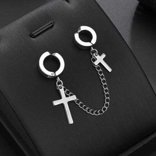 1PCS Titanium Steel Men Women Cross Punk Clip-on Fake Earrings No Pierced Earcuff Ear Clip Earrings Without Piercing Hip Hop