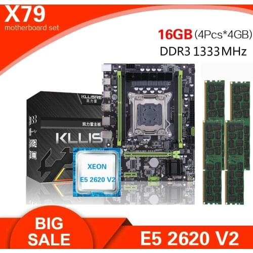 Kllisre X79 chipset motherboard combo kit set LGA 2011 E5 2620 V2 CPU 4pcs x 4GB = 16GB DDR3 1333Mhz ECC Memory