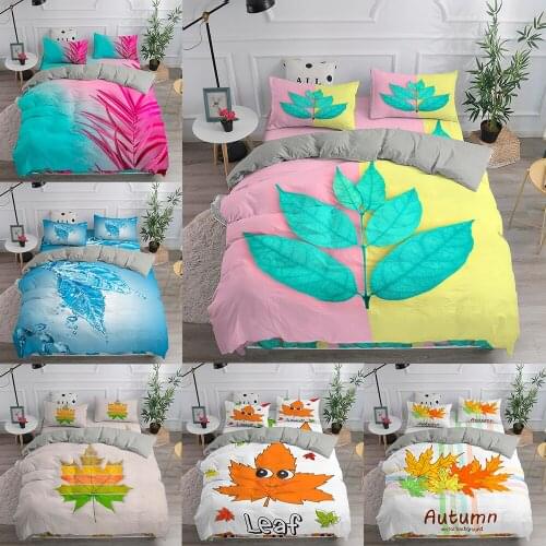 Leaves Duvet Covers Set 3D Printing Bedding Set New Fashion Bedclothes Single Bed Comforter Cover With Pillowcase For Boys Girls