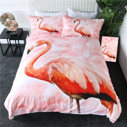 3d pink Flamingos Bedding Set,Bed Cover Set Cartoon Duvet Cover Set with Pillowcases,Adult Kids Home Bedroom Decoration Bed Set