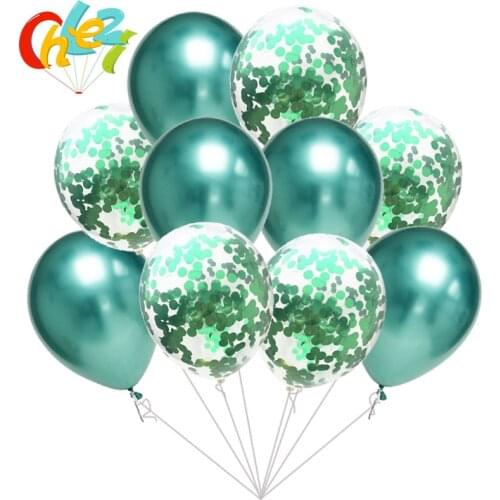 10Pcs Green Gold Silver Glitter Confetti Metallic Balloons Baby Shower Birthday Wedding Party Decor Celebration Perfect Supplies