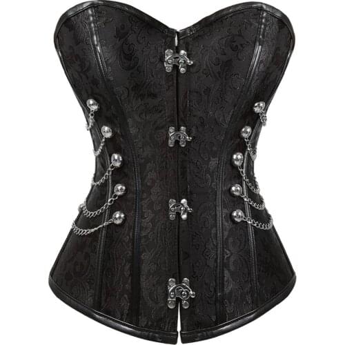 Corsets and Bustiers for Women Steampunk Steel Boned Pirate Showgirl Corselet with Chain Classic Overbust Clubwear to Wear Out