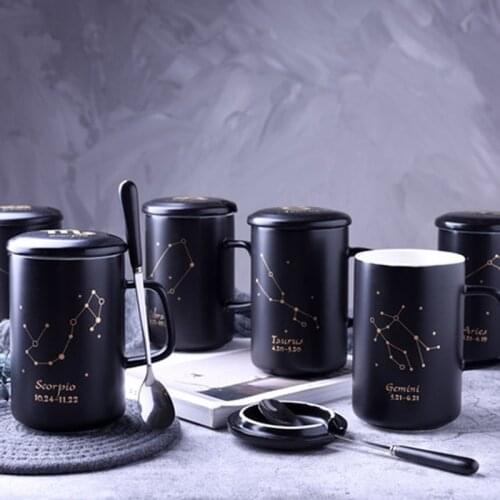 Twelve Constellation Office Mug Creative Couple Cup Ceramic Water Cup Male Milk Coffee Cup With Lid Spoon