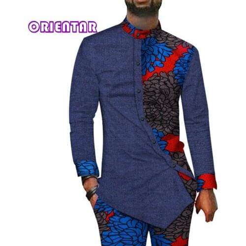 L Size In Stock African Men Outfits Long Sleeve Shirt and Pants Set African Print Clothing Bazin Riche Men Pants Set WYN40-XH