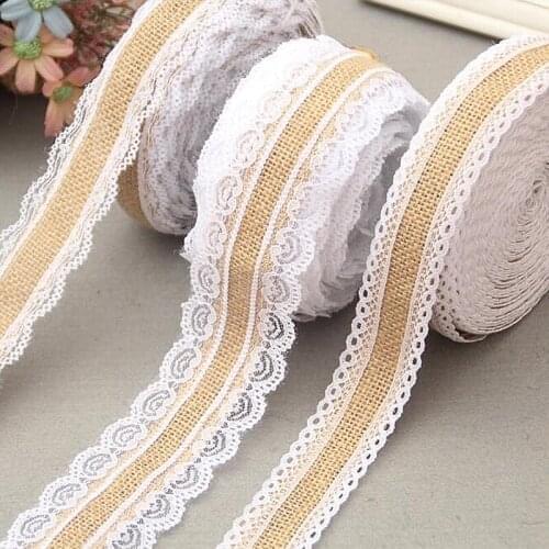 2M 25mm Vintage Jute Burlap Hessian Ribbon With Lace Rustic Wedding Party Decoration Christmas DIY Craft Gift Packing Webbing