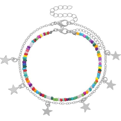 Fashion Bohemian Style Anklet Adjustable Fashion 2Pcs Star Charm Foot Chain Anklet Bead Anklet Jewelry Accessories For Women