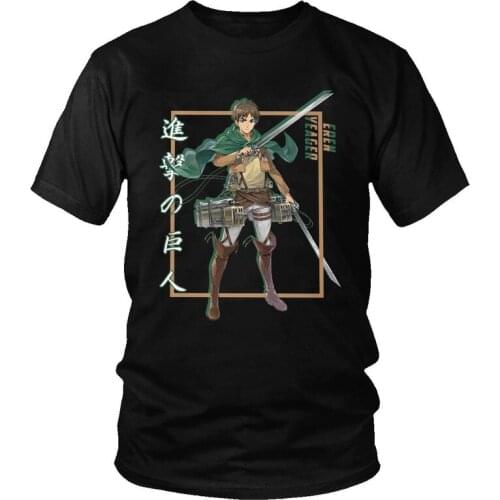 Mens Attack On Titan Eren Yeager T Shirts Short Sleeve Cotton Tshirt Unique T-shirt Printed Anime Manga Shingeki No Kyojin Tee