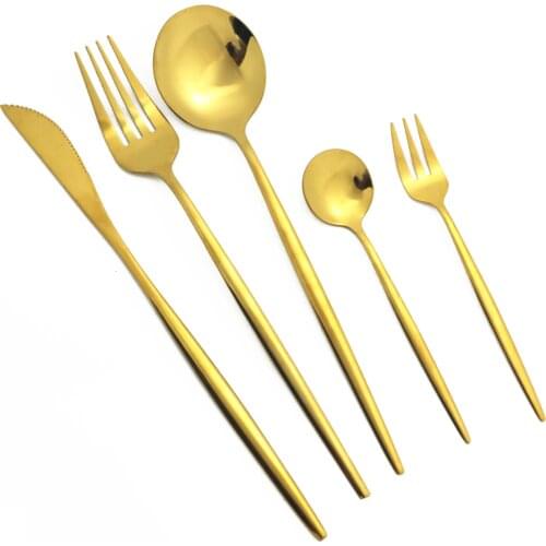5Pcs Black Gold Dinnerware Set Knife Fork Spoon Flatware Set Stainless Steel Tableware Set Kitchen Cutlery Fruit Fork Silverware