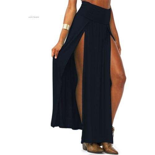2021 New Arrival High Waisted Sexy Womens Double Slits Summer Solid Long Maxi Skirt Wholesale 51