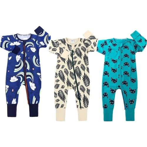 New Autumn Newborn Infant Rompers Baby Boys Girls Long Sleeve One Piece Print Clothing Toddler Cotton Bodysuits Zipper Clothes