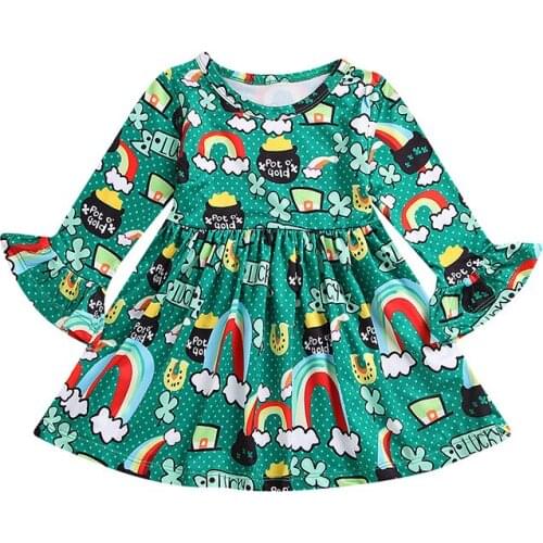 New trend wild Tollder Kids Baby Clothing Girl Horn Sleeve Floral printed Princess Party Pageant Dress Print lovely stylish