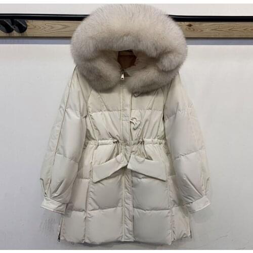 Large Natural Fox Fur Women Down Coat Winter Thick 90% White Duck Down Parka Female Hooded Jacket Loose Down Outerwear