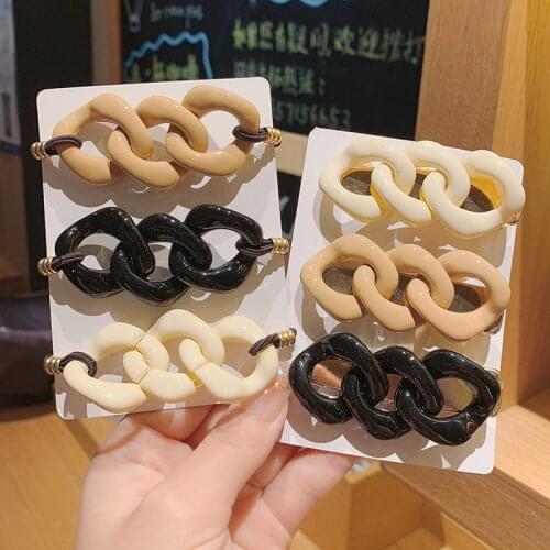 1 Pc Fashion Hair Accessories Scrunchies For Women Girls Chain Square Acrylic Elastic Hair Bands Ponytail Holder Hair Ties