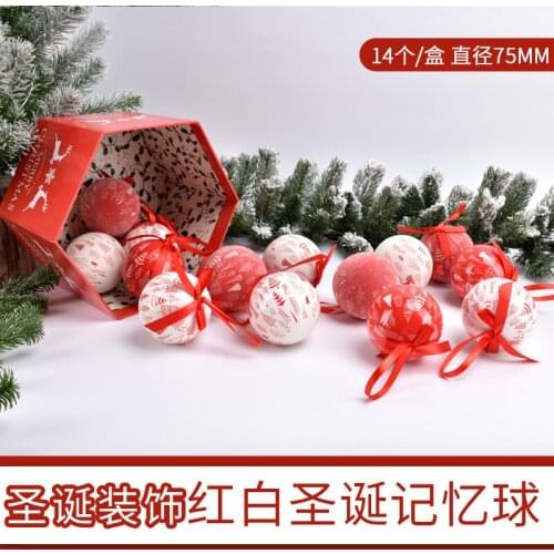Christmas decoration 75MM paper bag ball Christmas tree hanging ball shopping mall scene layout red and white memory