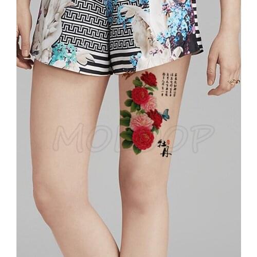 Pink Bloom Peony Butterfly Water Transfer Tattoo Stickers Women Body Chest Art Temporary Girl Waist Bracelet Flash Tatoos Flower