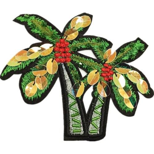 Handmade Coconut Tree Patches Beaded Tree For Dress Clothes Bag DIY Sewing Accessories P0003