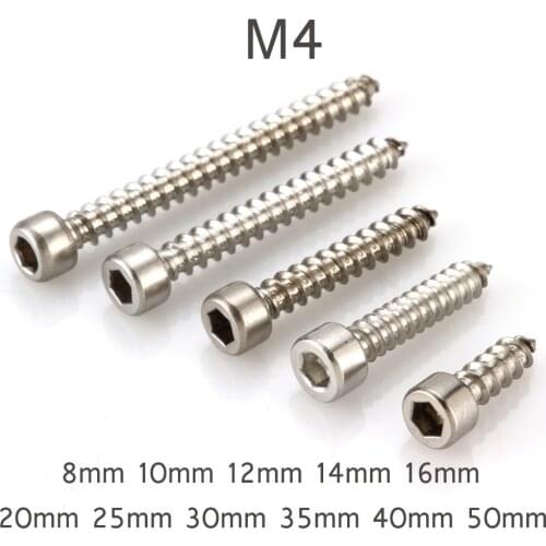 500pcs M4 Self Tapping Screw 304 Stainless Steel Hexagon Socket Cap Head Self-tapping Screw M4*(8-50) mm