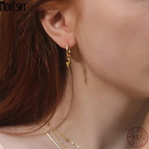 MOVESKI 925 Sterling Silver Lightning C Shape Circle Earrings Women Wedding Engagement Jewelry