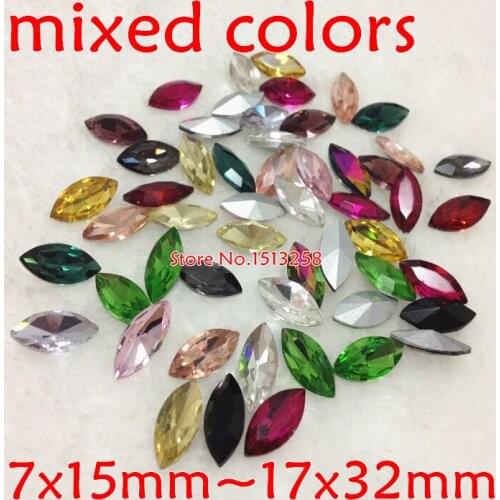 Mixed Colors Navette Glass Crystal Fancy Stone 7x15mm,17x32mm,13x27mm,9x18mm Horse Eye Pointback Crystals Multi Colors