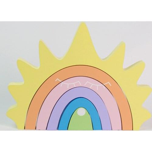 Rainbow Wood Stacker Geometry Arch Bridge Building Blocks Preschool Learning