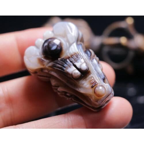 Big Treasure Talisman Magic Power Tibetan Onyx Sculptural Dragon Head Totem Pendant Amulet Carving LZK Timestown