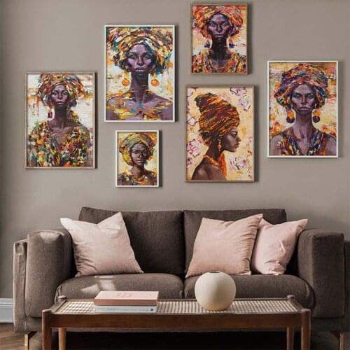 Traditional Clothing African Art Woman Printed Oil Painting on Canvas Cuadros Posters and Prints Wall Picture for Living Room