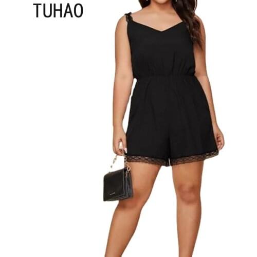 TUHAO PLUS SIZE 8XL 6XL 4XL Women Summer BLACK Jumpsuit Sleeveless Romper for Female Playsuit Casual Outfits Clothing Mother