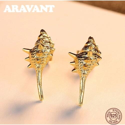 Unique Design S925 Sterling Silver Geometric Gold Stud Earrings For Women Summer Female Earrings Fashion Jewelry Gifts