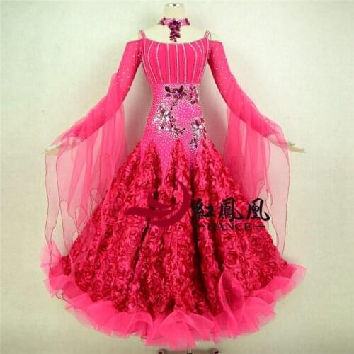 Women Standard Ballroom Dresses Girls Long Sleeve Lycra Stretchy Dancing Costume Adult Waltz Ballroom Competition Dance Dress