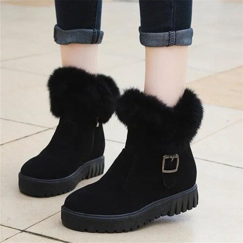 New 2021 Fashion Side Zip Snow Boots For Women Winter Warm Cotton Shoes Casual Lightweight Non Slip Fur Ankle Botas Mujer Black