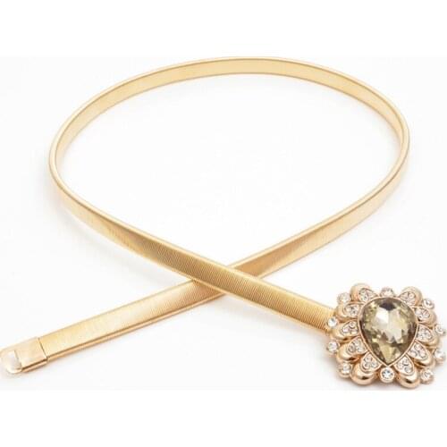 2021 Flora Waist Womens Meatl Elastic Chain Belt Fashion Elegant Young Girl Crystal Jewelry Gold Belt For Woman dress BL355