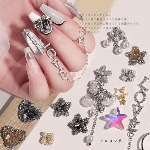 1Pc Luxury Shiny Zircon Crystal Nails Art Rhinestone Decoration Shell Pearl Bow Starfish Chain Designs Ornament Manicure Jewelry