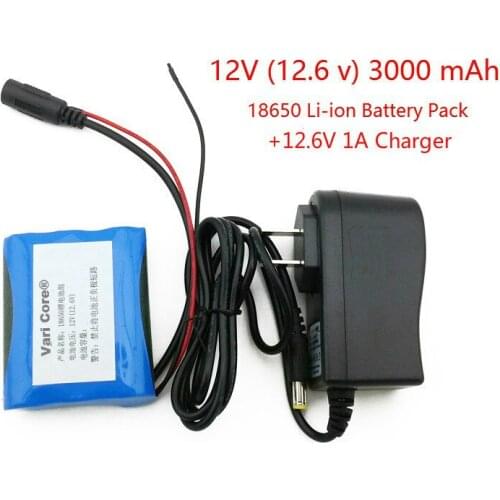 12 V 18650 3000 mAh Lithium-Ion Battery 12.6V in 3ah CCTV Camera Battery and 12.6V 1A Battery Charger